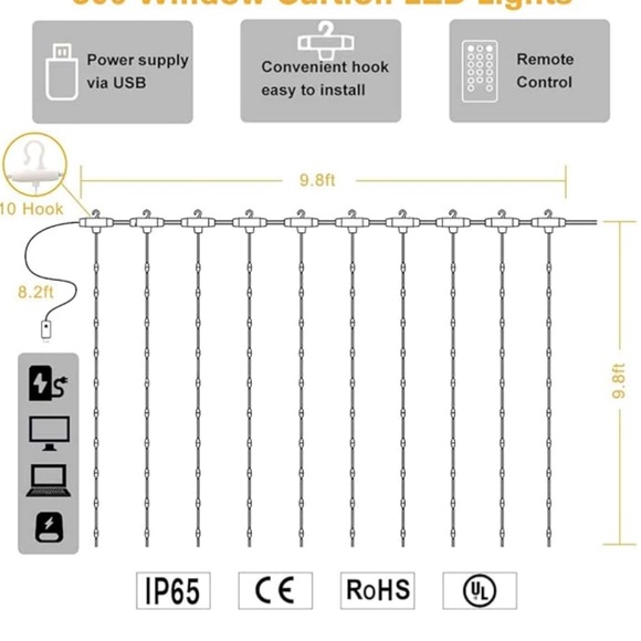 NEW Indoor/Outdoor String Lights, 300 LEDs Warm White Twinkle 8 Modes USB Remote - Picture 6 of 12